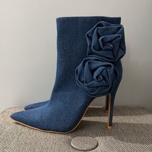 Pretty Little Thing Denim Blue Stiletto Ankle Boots